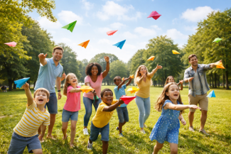 große und kleine lassen Papierflieger fliegen