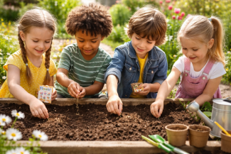 Kinder säen miteinander
