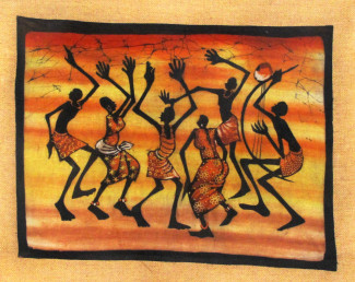 Tanzende Menschen gemalt auf Tuch (Meru)